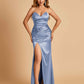 Sexy Satin Mermaid Long Bridesmaid Dresses Strapless Sweetheart Side Slit Floor Length
