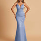 Satin Deep V-neck Mermaid Bridesmaid Dresses Open Back Floor Length