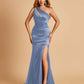 Sexy Satin Key Hole Bridesmaid Dresses One Shoulder Key Hole Floor Length Sheath For Sale
