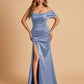 Satin One-shoulder Long Prom Dresses Side Slit With Pleats Mermaid