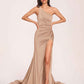 Jersey One-shoulder Prom Dresses Open Back Pleats Side-Slit With Train Long