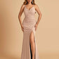 Sexy Jersey Mermaid Bridesmaid Dresses Spaghetti Straps V-neck Criss Cross Side Slit Floor Length