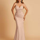 Sexy Jersey Spaghetti Straps Bridesmaid Dresses V-neck Mermaid Criss-cross Back Floor Length