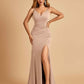 Jersey Mermaid Bridesmaid Dresses Spaghetti Straps V-neck Side Slit Pleats Floor Length