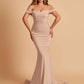 Jersey Mermaid Prom Dresses Off Shoulder Sweetheart Pleats Floor Length