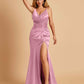 Sexy Satin Mermaid Bridesmaid Dresses Spaghetti Straps V-neck Side Slit Half Open Back