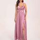 Satin Spaghetti Straps A-line Bridesmaid Dresses Side Slit Floor Length