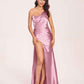 Sexy Satin One-shoulder Prom Dresses Side Slit Sheath Floor Length Long