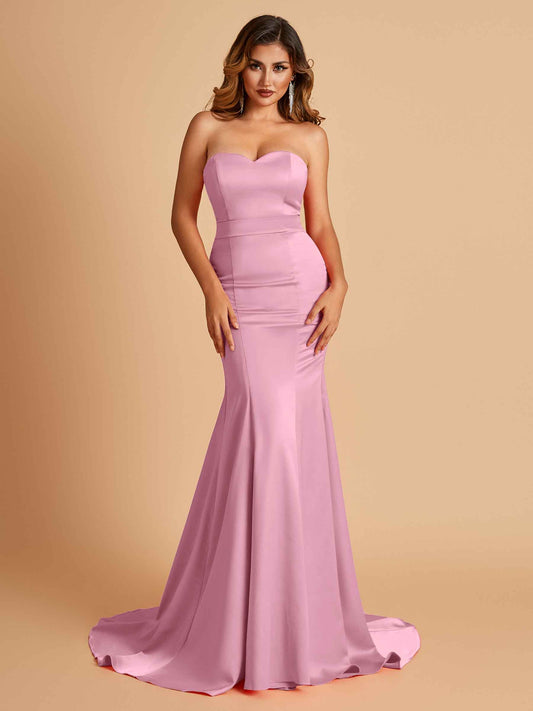 Sexy Satin Sweetheart Mermaid Bridesmaid Dresses Strapless Floor Length