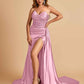 Sexy Satin Corset Bridesmaid Dresses Sweetheart Side Slit With Train Floor Length