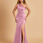 Sexy Satin Key Hole Bridesmaid Dresses One Shoulder Key Hole Floor Length Sheath For Sale