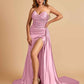 Sexy Satin Corset Prom Dresses Sweetheart Side Slit With Train Floor Length
