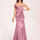 Satin One-shoulder Bridesmaid Dresses Pleats Floor Length Mermaid Long