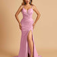 Satin Mermaid Long Prom Dresses Spaghetti Straps Sweetheart Side Slit Floor Length