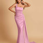 Sexy Satin One Shoulder Mermaid Bridesmaid Dresses Pleats Floor Length