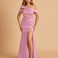 Unique Satin Mermaid Prom Dresses With Off Shoulder Straps Side Slit Floor Length