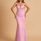 Satin Deep V-neck Mermaid Bridesmaid Dresses Open Back Floor Length