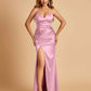 Sexy Satin Mermaid Long Bridesmaid Dresses Strapless Sweetheart Side Slit Floor Length