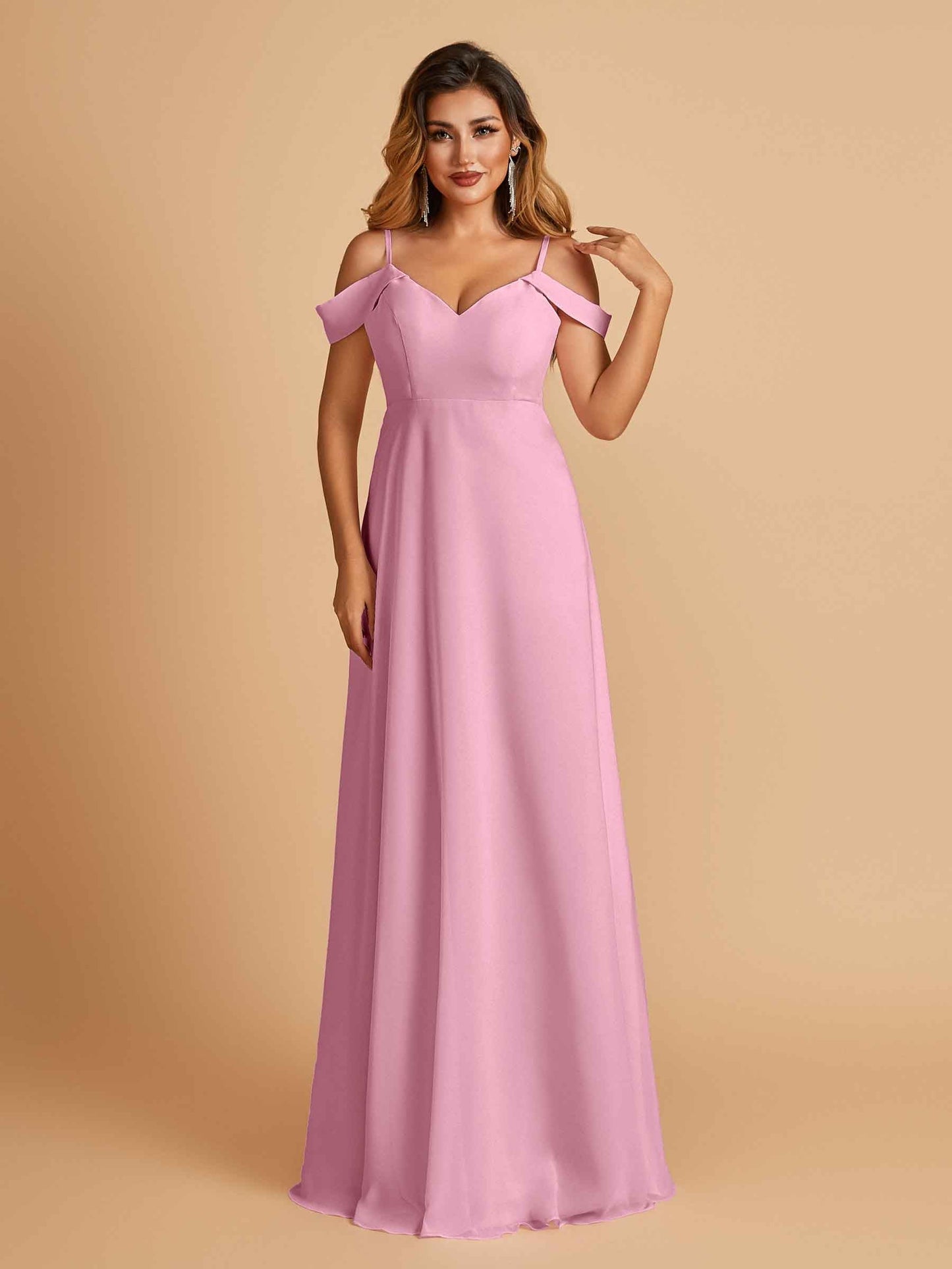 Chiffon Off-shoulder Long Bridesmaid Dresses V-neck Floor Length A-line For Sale