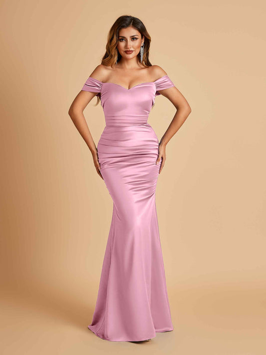 Satin Mermaid Off Shoulder Bridesmaid Dresses Sweetheart Floor Length