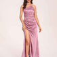 Satin Halter Pleats Sheath Prom Dresses Side-Slit Floor Length Sleeveless
