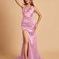 Sexy Satin Open Back Bridesmaid Dresses Mermaid V-neck Side Slit With Train