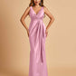 Sexy Satin Sheath V-neck Bridesmaid Dresses Strapless Floor Length