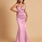 Satin Mermaid V-neck Bridesmaid Dresses Spaghetti Straps Floor Length