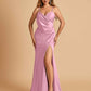 Sexy Satin Sheath Bridesmaid Dresses Spaghetti Straps V-neck Side Slit Floor Length