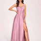 Satin V-neck A-line Bridesmaid Dresses Side slit Floor Length