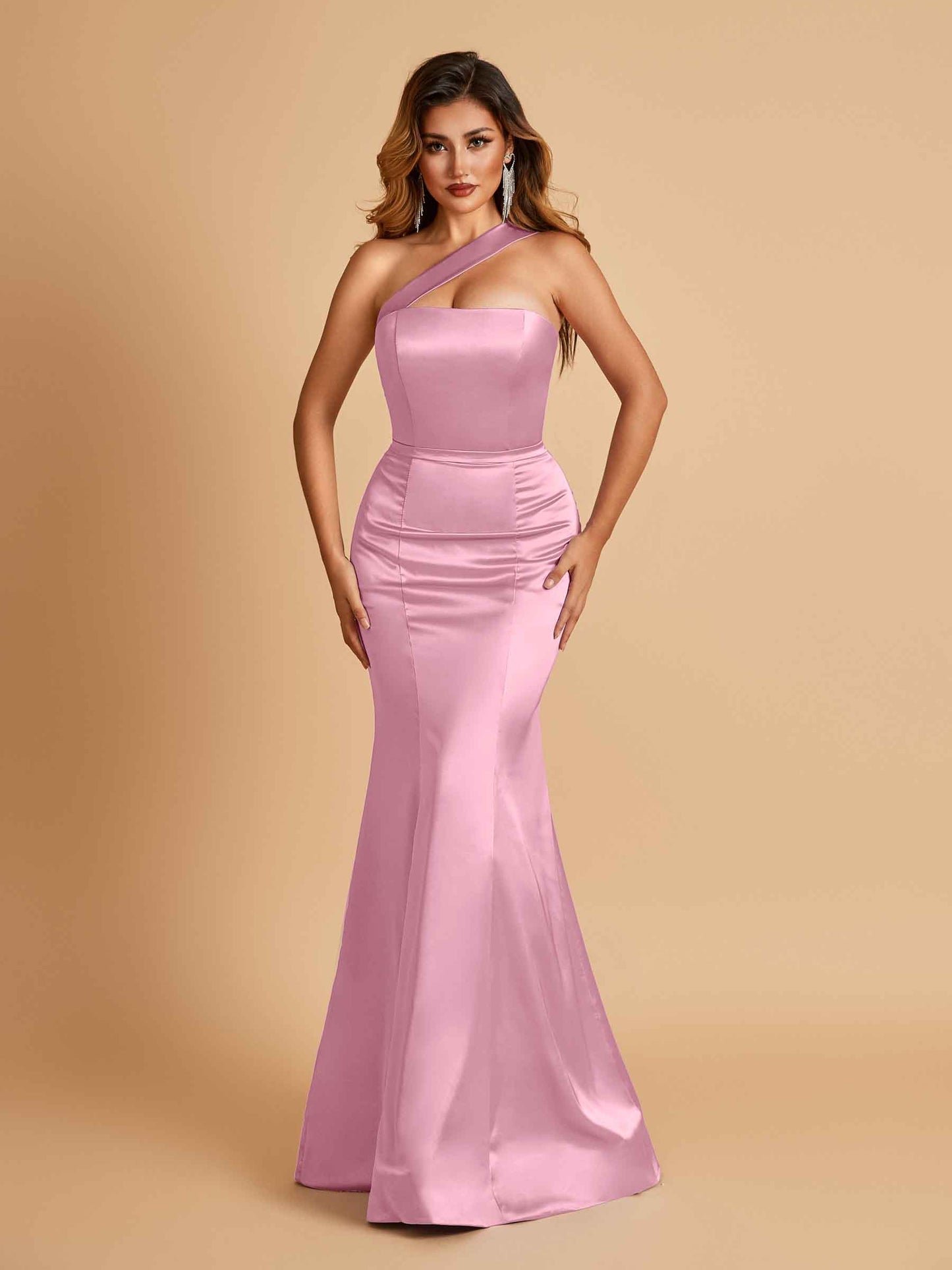 Sexy Satin Mermaid Bridesmaid Dresses One Shoulder Floor Length