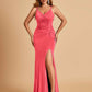 Jersey Mermaid Bridesmaid Dresses Spaghetti Straps V-neck Side Slit Floor Length