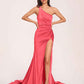Jersey One-shoulder Prom Dresses Open Back Pleats Side-Slit With Train Long