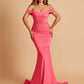 Jersey Mermaid Prom Dresses Off Shoulder Sweetheart Pleats Floor Length