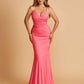 Sexy Jersey Spaghetti Straps Prom Dresses V-neck Mermaid Criss-cross Back Floor Length