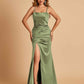 Sexy Satin Spaghetti Straps Bridesmaid Dresses Open Back Mermaid Floor Length Unique
