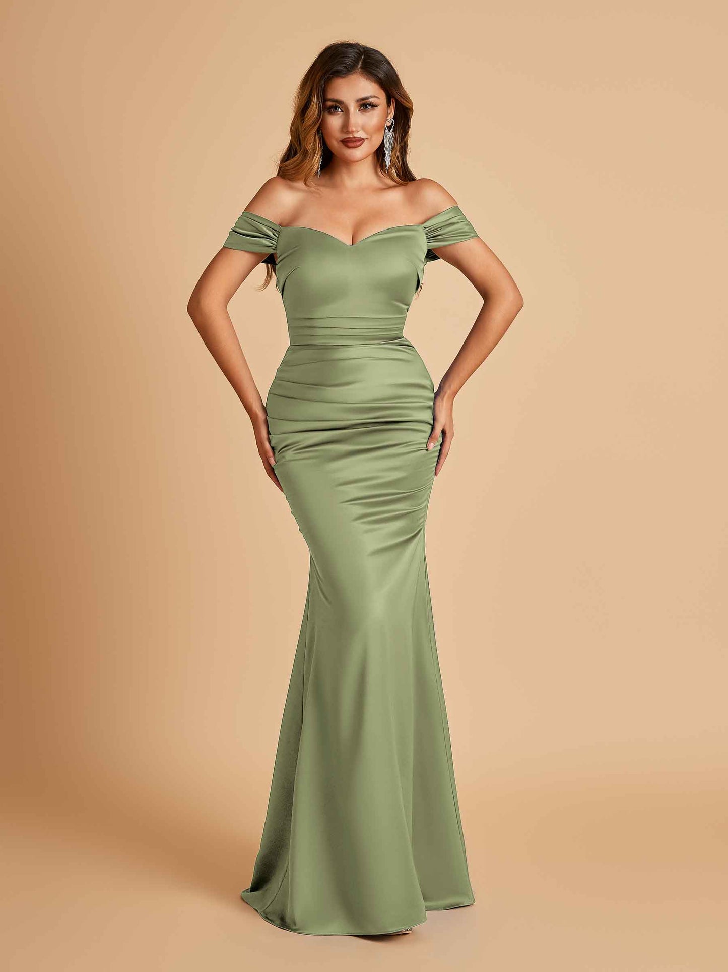Satin Mermaid Off Shoulder Bridesmaid Dresses Sweetheart Floor Length