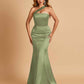 Sexy Satin Mermaid Bridesmaid Dresses One Shoulder Floor Length