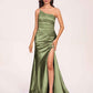 Satin One-shoulder Mermaid Bridesmaid Dresses Side Slit Pleats Floor Length