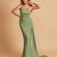 Sexy Satin One Shoulder Mermaid Bridesmaid Dresses Pleats Floor Length