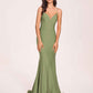 Sexy Satin Mermaid Prom Dresses Spaghetti Straps V-neck Floor Length Lace-up Back