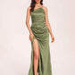 Satin Halter Pleats Sheath Bridesmaid Dresses Side-Slit Floor Length Sleeveless