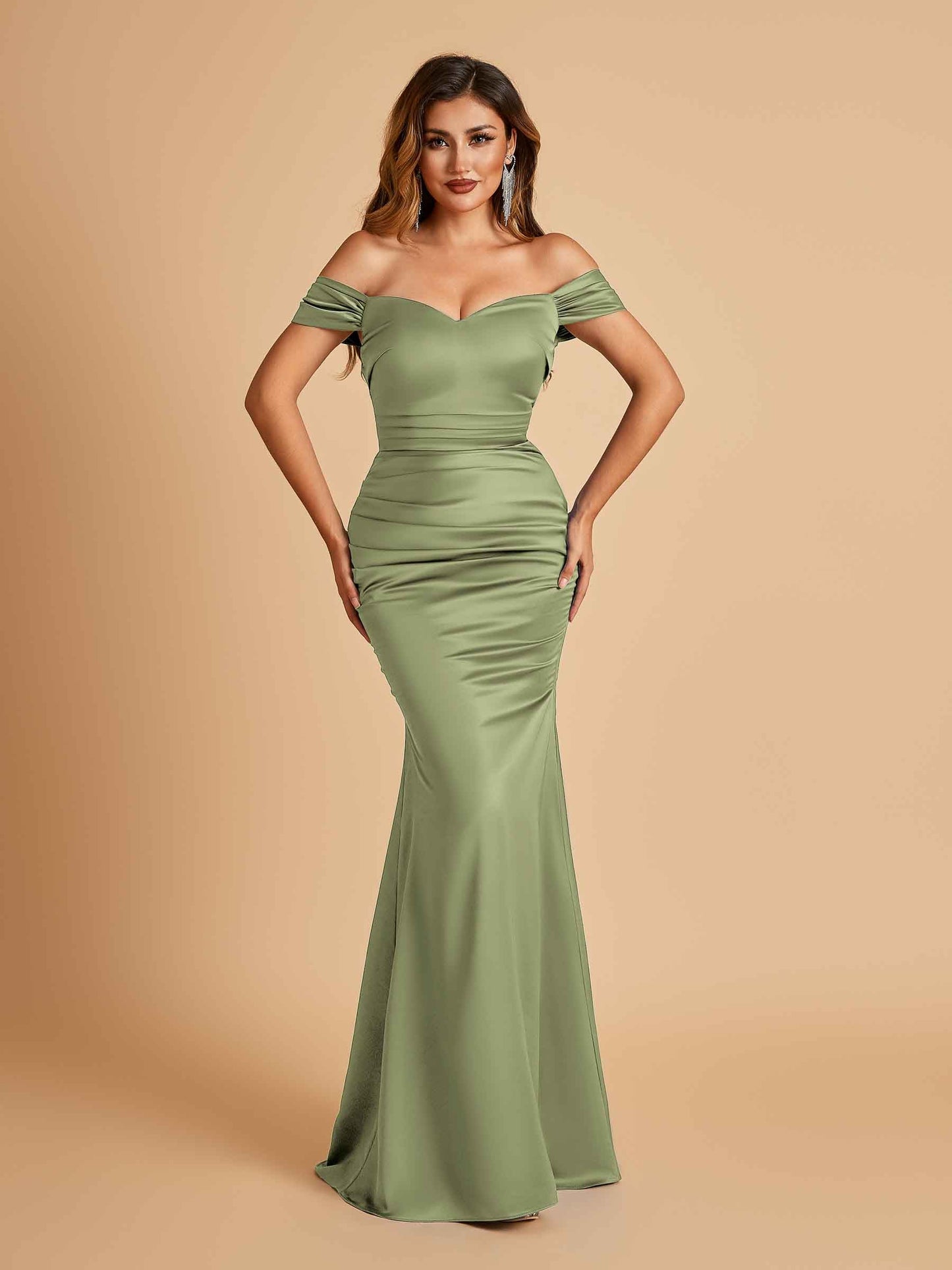 Satin Mermaid Off Shoulder Bridesmaid Dresses Sweetheart Floor Length For Sale