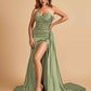 Sexy Satin Corset Prom Dresses Sweetheart Side Slit With Train Floor Length