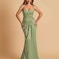 Satin Mermaid Sweetheart Prom Dresses Spaghetti Straps With Pleats Floor Length