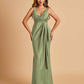 Sexy Satin Sheath V-neck Bridesmaid Dresses Strapless Floor Length