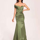 Satin One-shoulder Bridesmaid Dresses Pleats Floor Length Mermaid Long