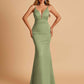 Satin Deep V-neck Mermaid Bridesmaid Dresses Open Back Floor Length