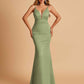 Satin Deep V-neck Mermaid Prom Dresses Open Back Floor Length