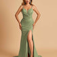 Satin Mermaid Long Prom Dresses Spaghetti Straps Sweetheart Side Slit Floor Length